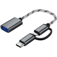 Дата кабель OTG USB 2.0 AF to Micro 5P + USB-C 0.1m grey XoKo (AC-150-SPGR)