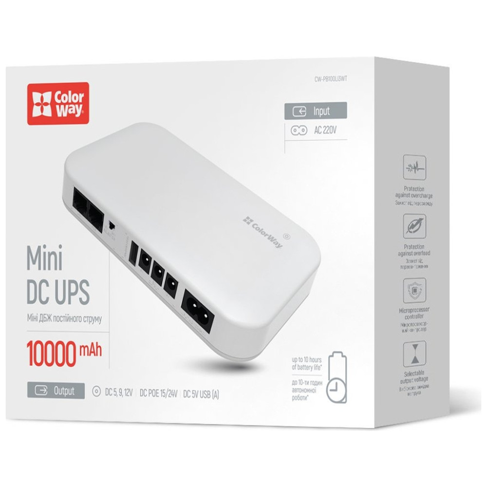 Пристрій безперебійного живлення ColorWay CW-PB100LI3WT 10000mAh 21W (CW-PB100LI3WT)
