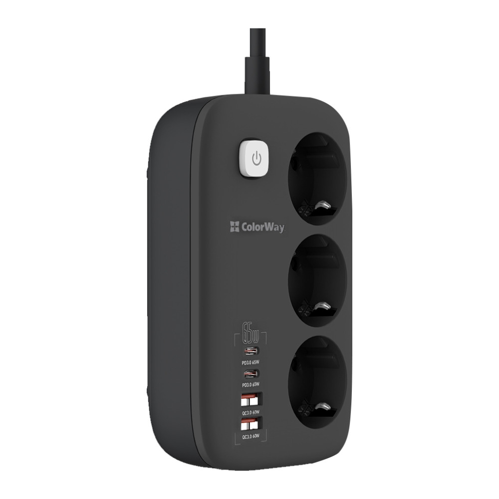 Мережевий фільтр живлення ColorWay CW-CHE34PDB 3 роз/4USB GaN3 Pro (CW-CHE34PDB)