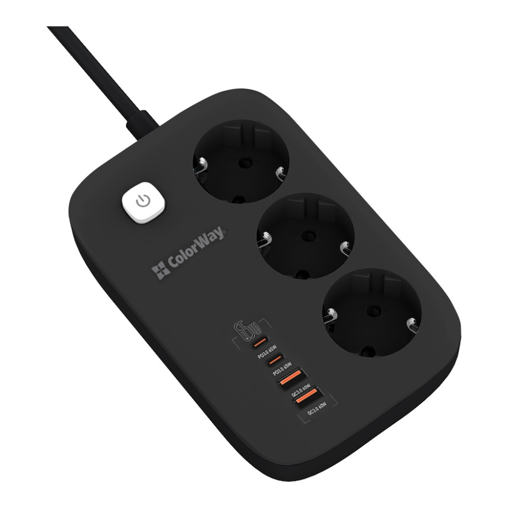 Мережевий фільтр живлення ColorWay CW-CHE34PDB 3 роз/4USB GaN3 Pro (CW-CHE34PDB)