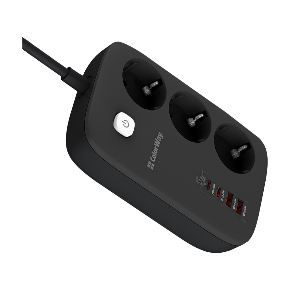 Мережевий фільтр живлення ColorWay CW-CHE34PDB 3 роз/4USB GaN3 Pro (CW-CHE34PDB)
