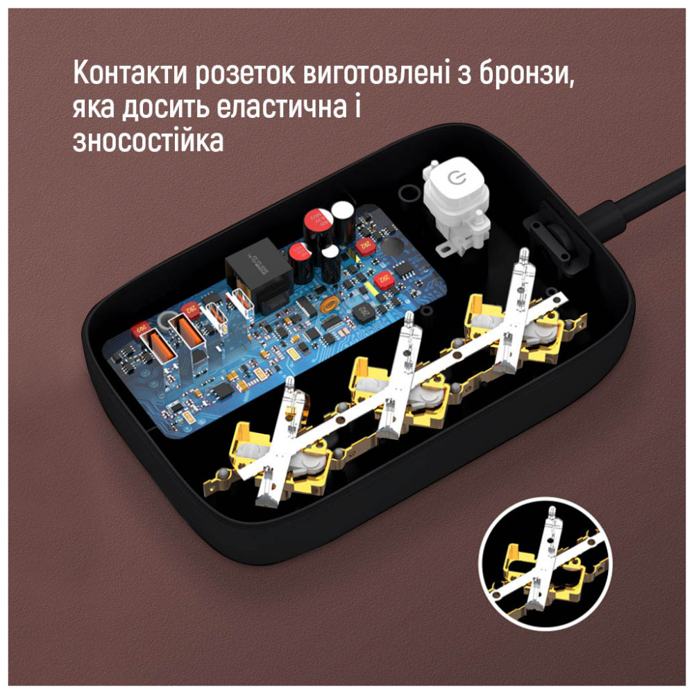Мережевий фільтр живлення ColorWay CW-CHE34PDB 3 роз/4USB GaN3 Pro (CW-CHE34PDB)