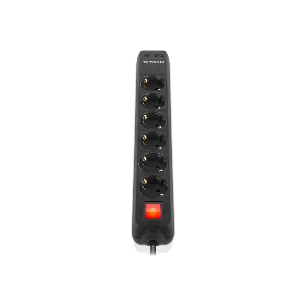 Мережевий фільтр живлення REAL-EL RS-PROTECT 605 3m, black (EL122300041)