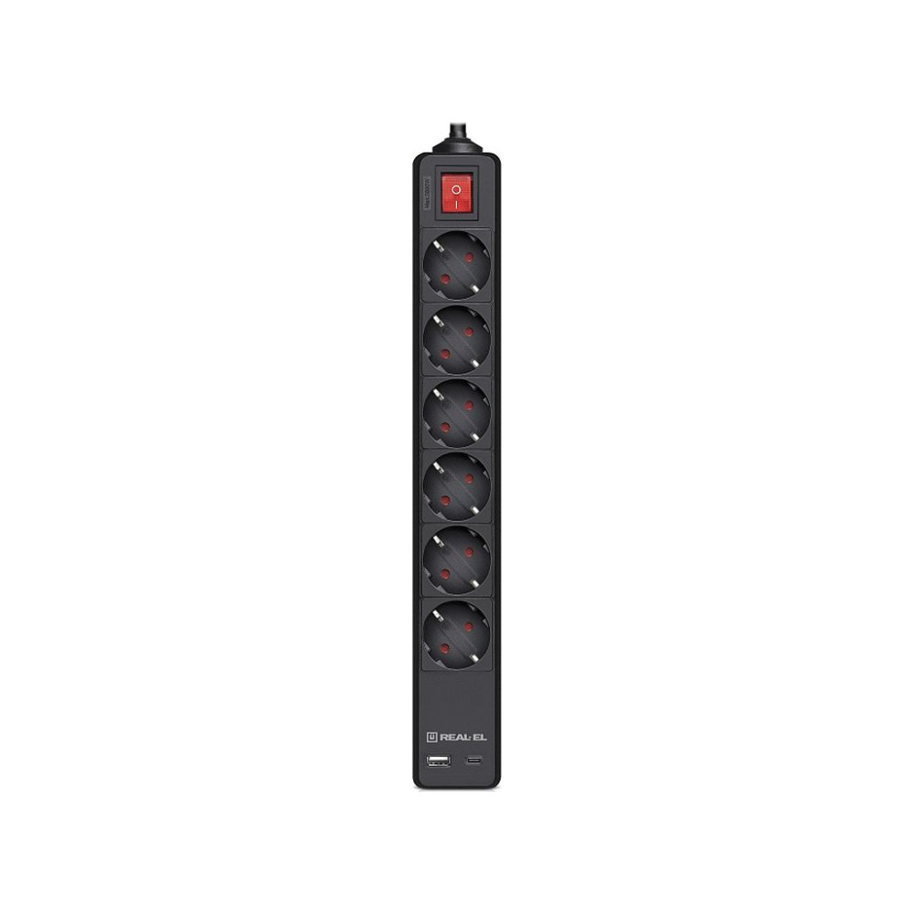 Мережевий фільтр живлення REAL-EL RS-PROTECT 605 3m, black (EL122300041)