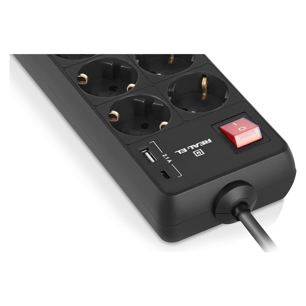 Мережевий фільтр живлення REAL-EL RS-PROTECT 805 3m, black (EL122300043)
