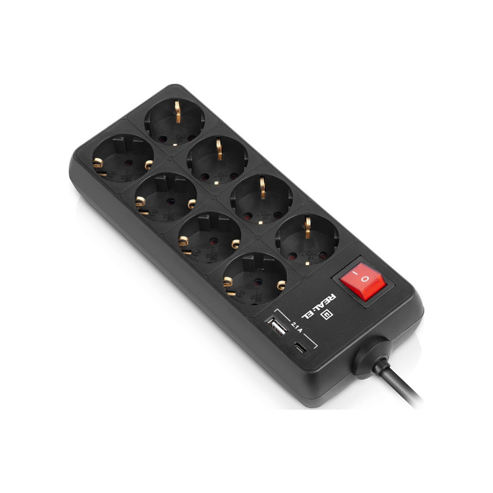 Мережевий фільтр живлення REAL-EL RS-PROTECT 805 3m, black (EL122300043)
