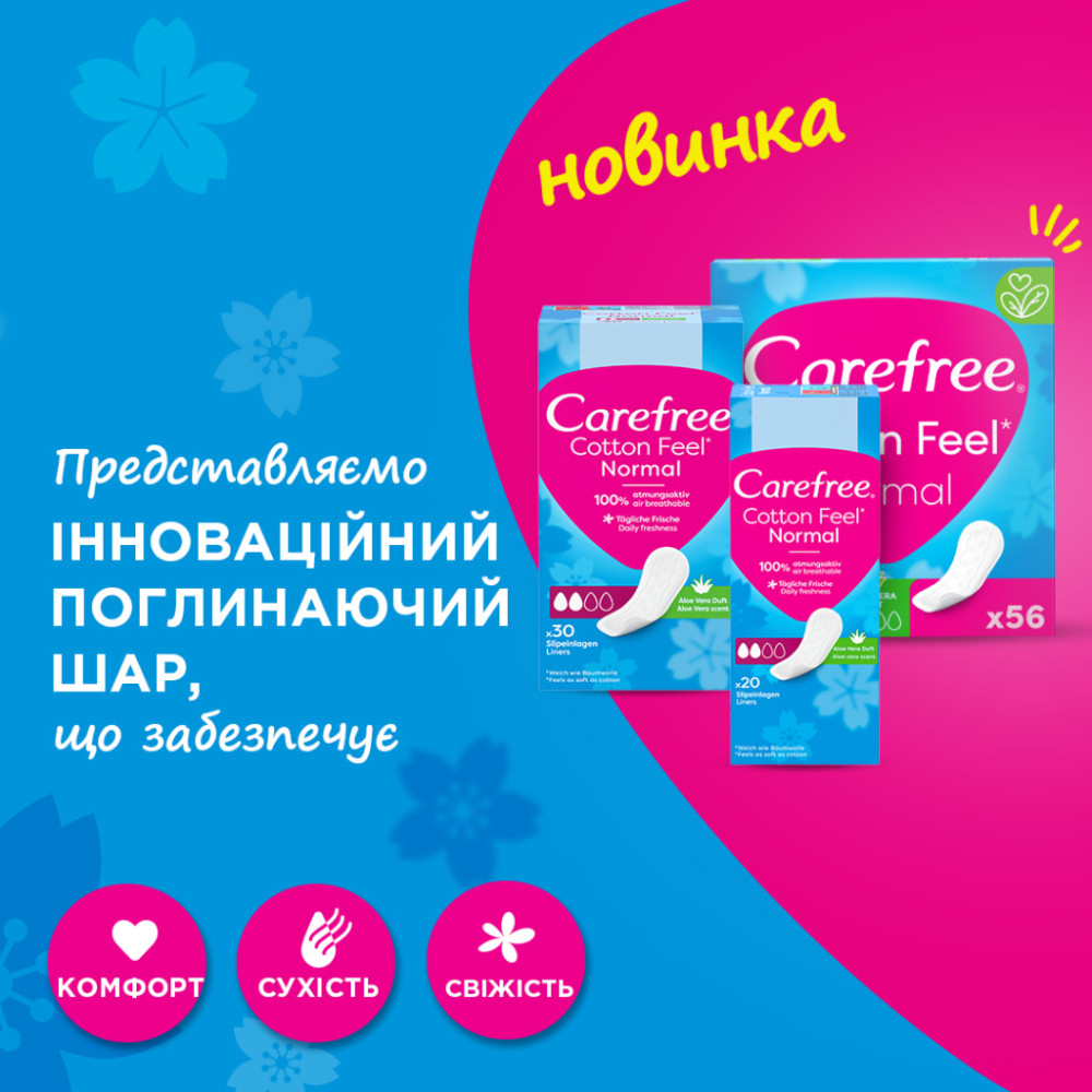 Щоденні прокладки Carefree М'якість бавовни з Алое 56 шт. (3574661486307)