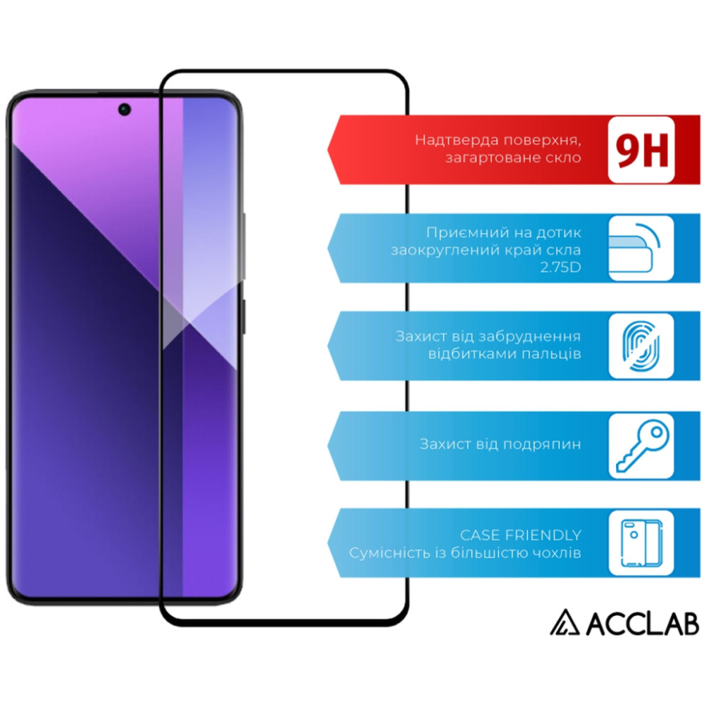 Скло захисне ACCLAB Full Glue Xiaomi Redmi Note 13 Pro Plus 5G Black (1283126583827)