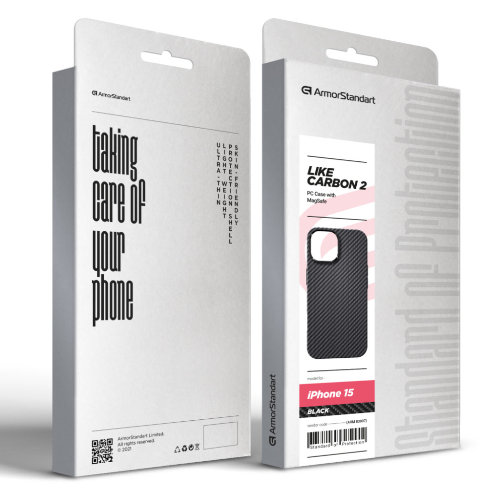 Чохол до мобільного телефона Armorstandart LikeCarbon2 MagCase для Apple iPhone 15 Black (ARM83807)