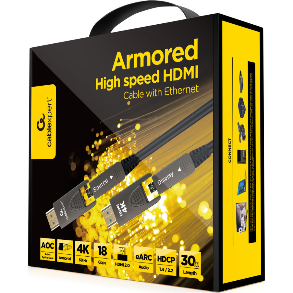 Кабель мультимедійний HDMI M to HDMI M 10.0m V2.0 4K60Hz A/D to A/D AOC Cablexpert (CCAP-HDMIDD-AOC-10M)