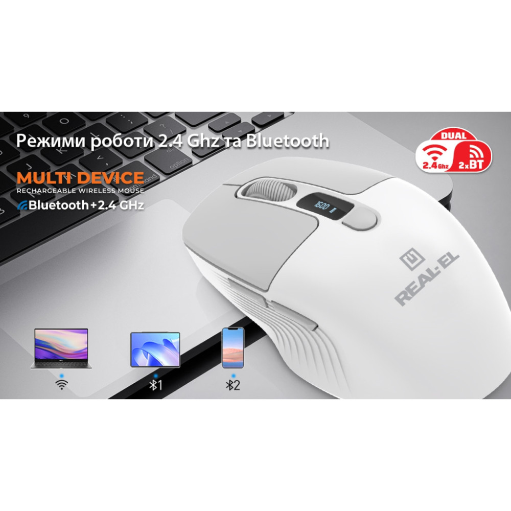 Мишка REAL-EL RM-480W Wireless/Bluetooth White (EL123200050)