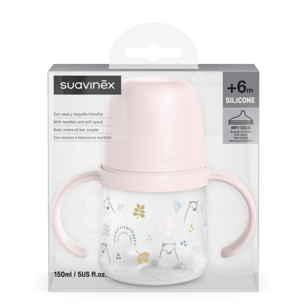 Поїльник-непроливайка Suavinex Bear family чашка з силіконовим носиком, 150 мл,+6 міс., рожева (308675)