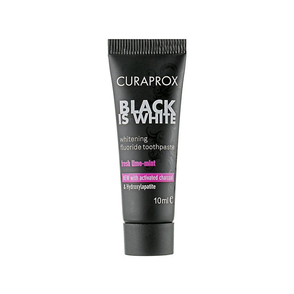 Зубна паста Curaprox Black is White З активованим вугіллям 10 мл (7612412425895)