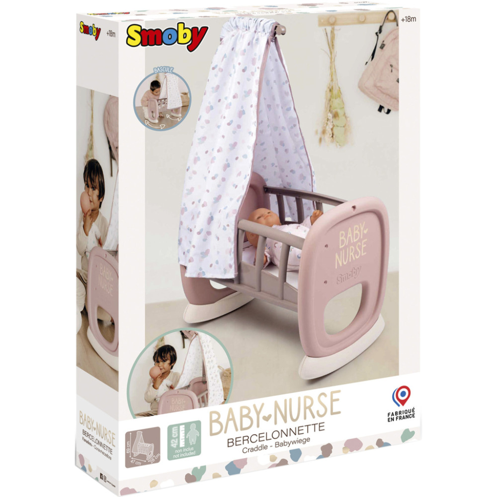 Ігровий набір Smoby Toys Колиска Baby Nurse з балдахіном Сіро-рожева (220373)