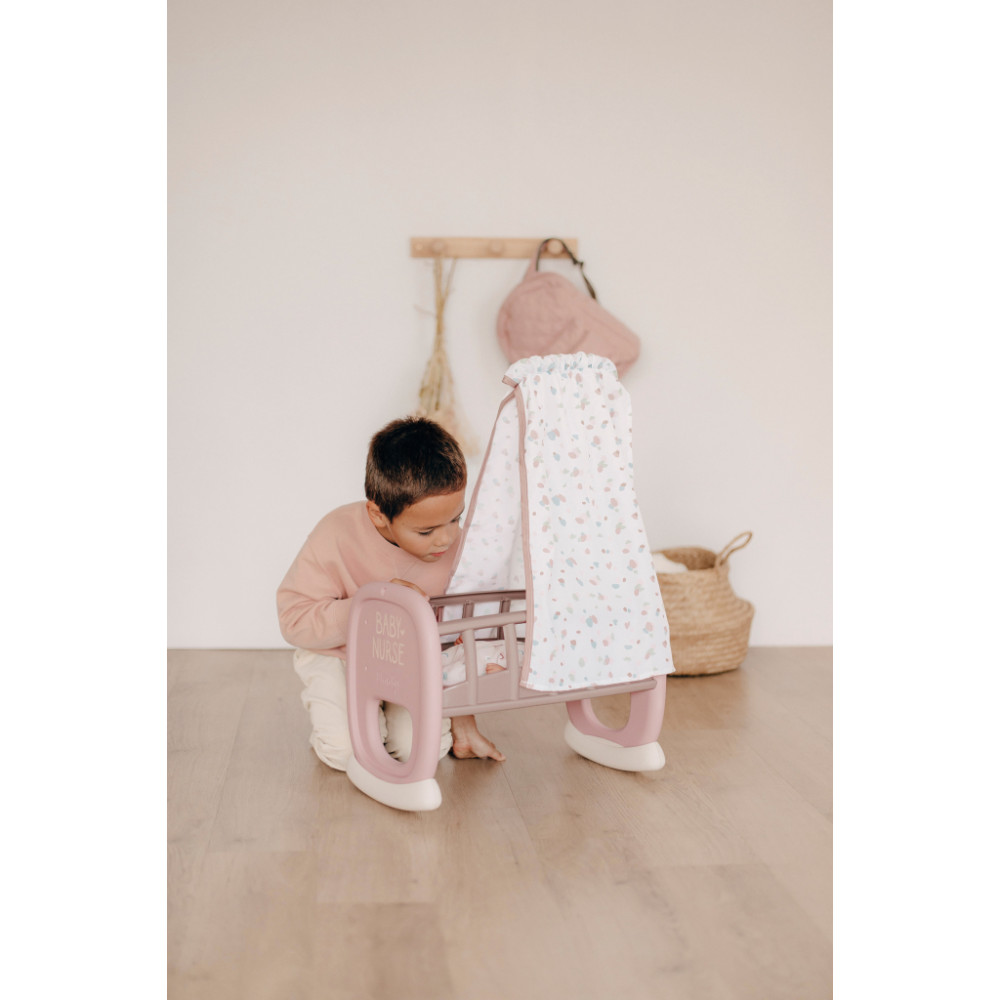 Ігровий набір Smoby Toys Колиска Baby Nurse з балдахіном Сіро-рожева (220373)