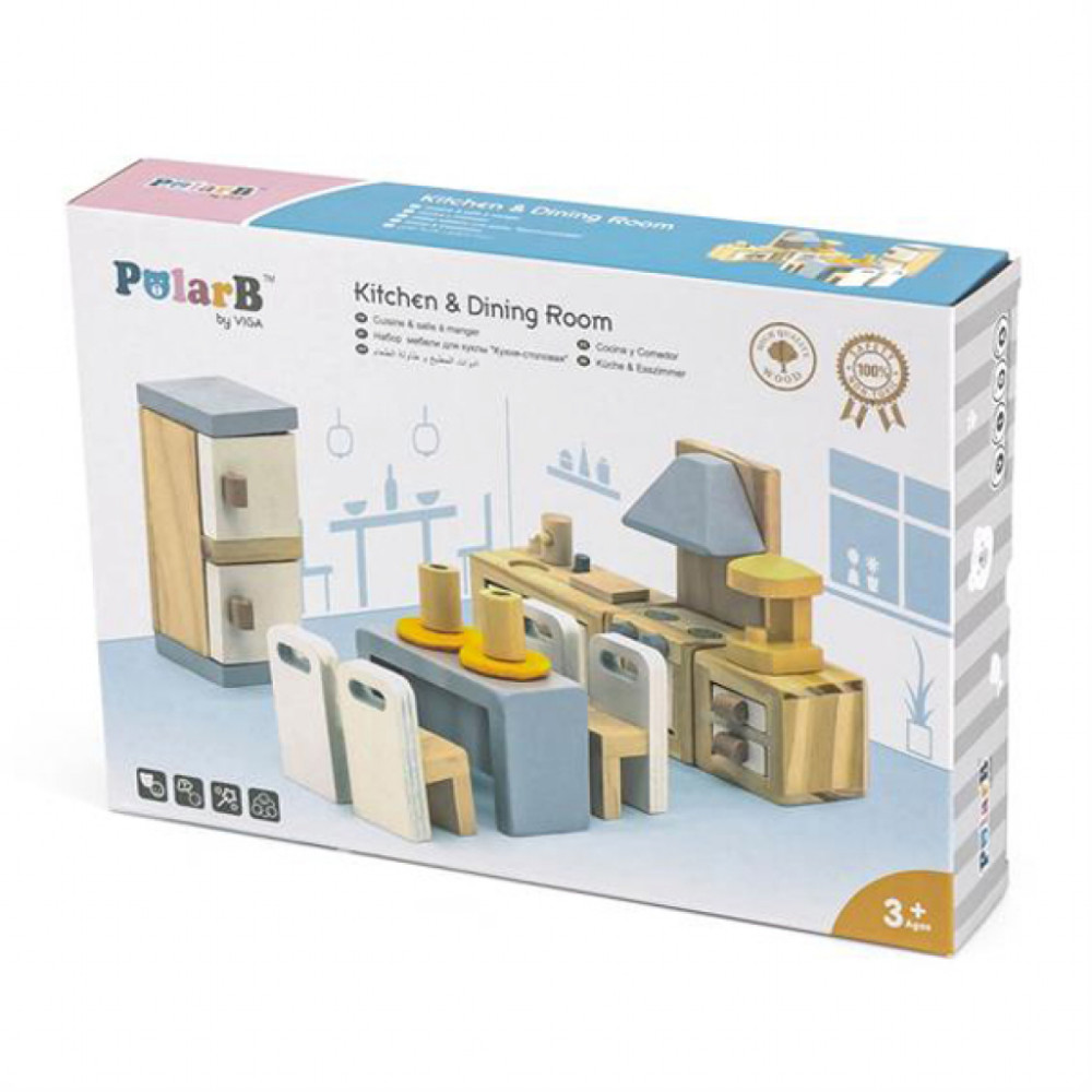 Ігровий набір Viga Toys Дерев'яні меблі для ляльок PolarB Кухня і їдальня (44038)