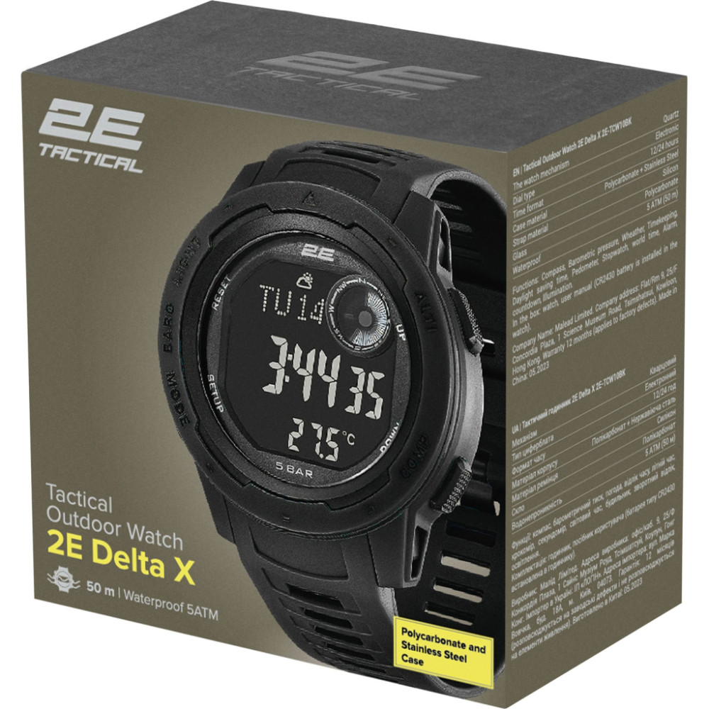 Смарт-годинник 2E Delta X Black з компасом та крокоміром (2E-TCW10BK)