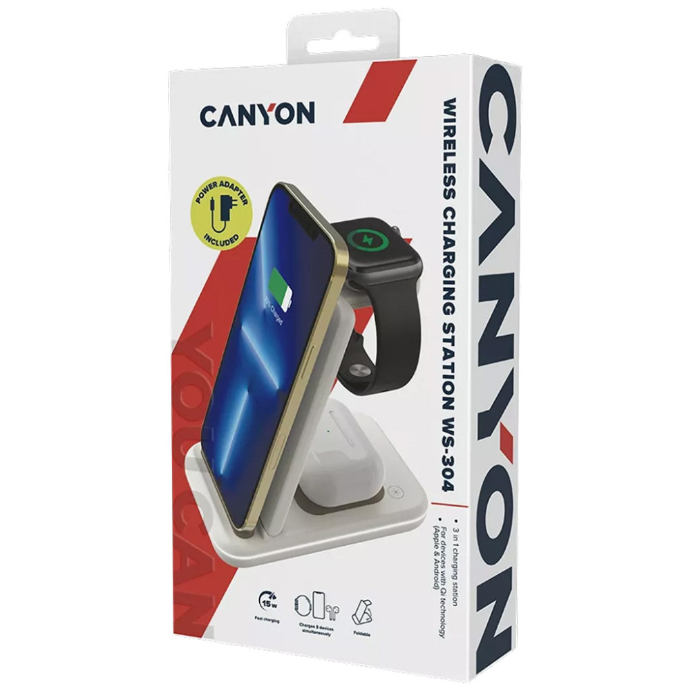 Зарядний пристрій Canyon WS-304 Foldable 3in1 Wireless charger Cosmic Latte (CNS-WCS304CL)