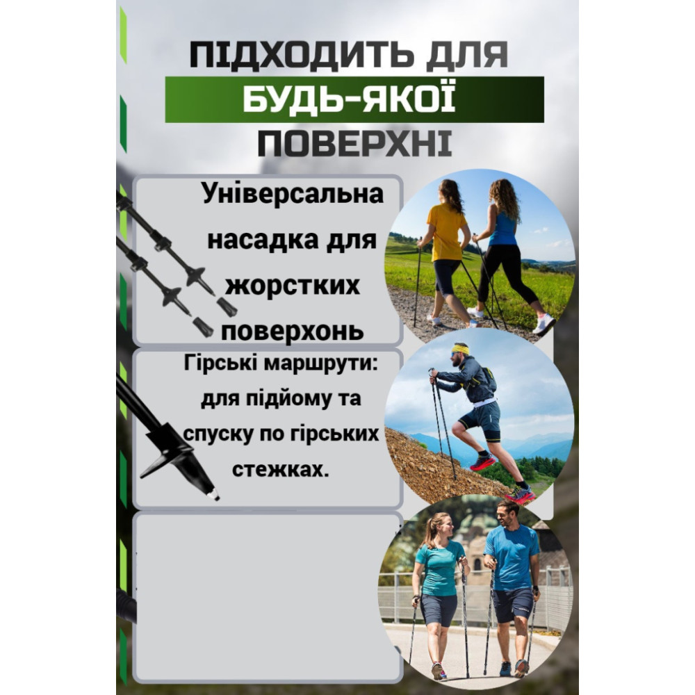 Палиці для скандинавської ходи PowerPlay 9104 Lykke Black/Green 80-135 см (PP_9104_LYKKE)