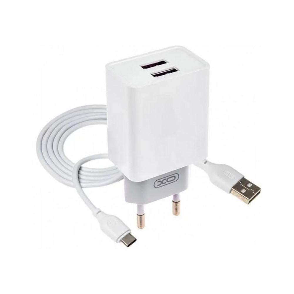 Зарядний пристрій XO L65 адаптер 2USB / 2.4А + Type-C white (XO-L65-TC)
