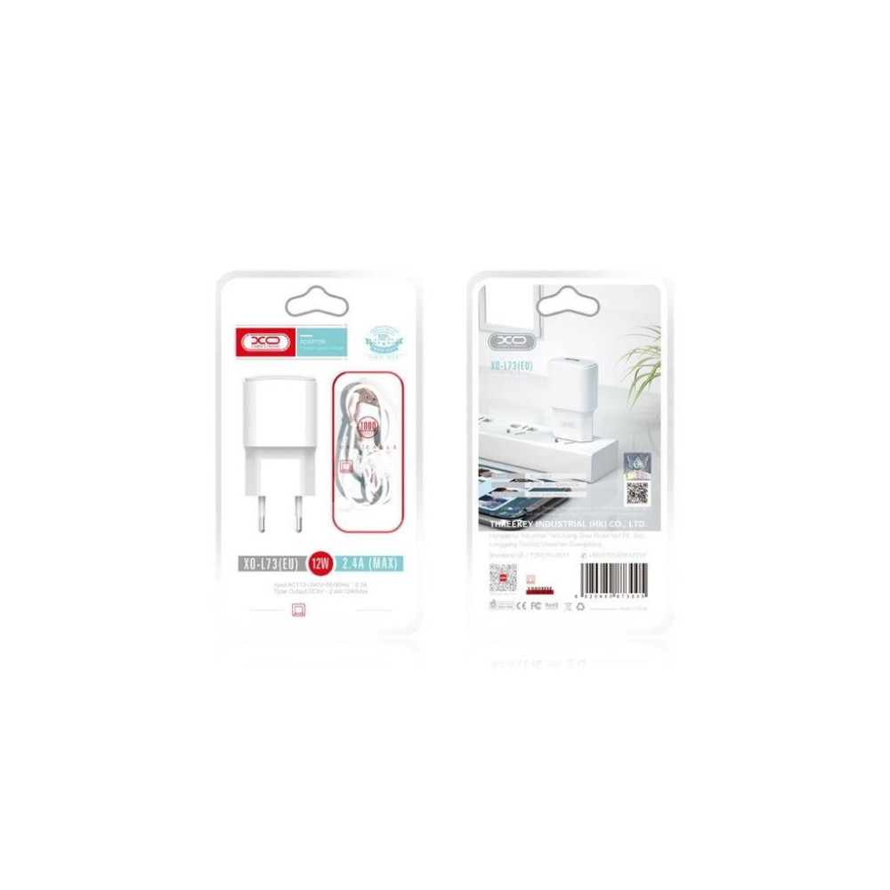 Зарядний пристрій XO L73 2.4A/1USB + cable lightning White (XO-L73i-WH)