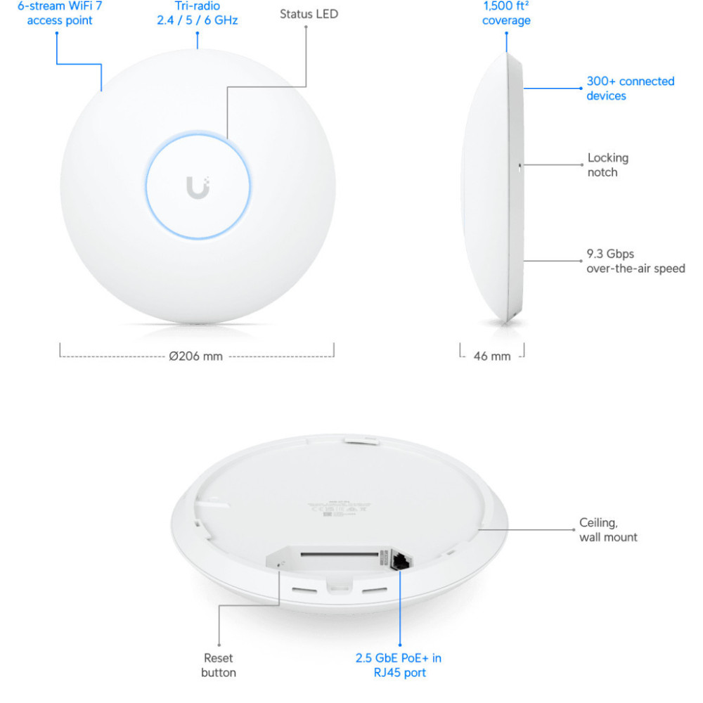 Точка доступу Wi-Fi Ubiquiti UniFi 7 PRO (U7-PRO)